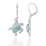 Turtle with Teardrop Larimar Lobster Clasp Earrings