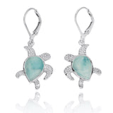 Turtle with Teardrop Larimar Lobster Clasp Earrings