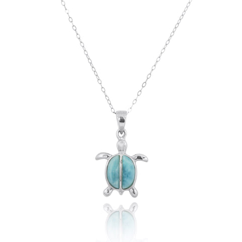 Turtle with Two Larimar Stones Pendant Necklace