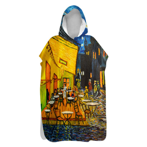 Van Gogh Cafe Terrace Sand-Free Surf Poncho, Warm, Windproof, Changing Towel Hoodie