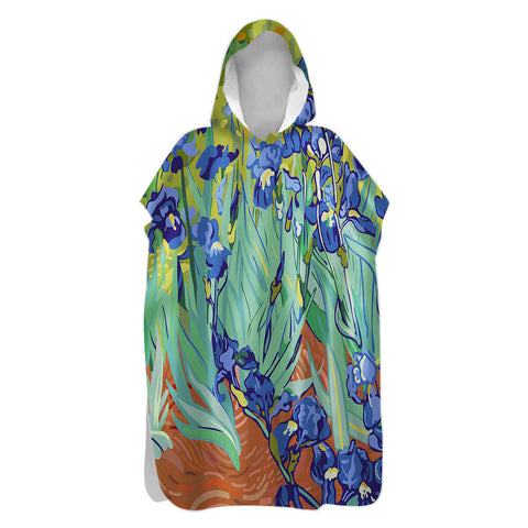 Van Gogh Irises Sand-Free Surf Poncho, Warm, Windproof, Changing Towel Hoodie