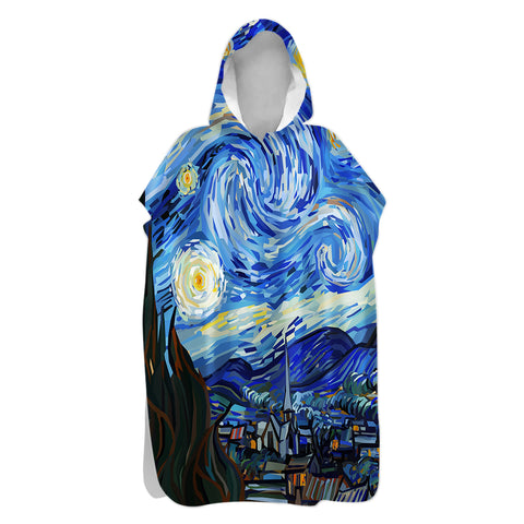 Van Gogh Starry Night Sand-Free Surf Poncho, Warm, Windproof, Changing Towel Hoodie