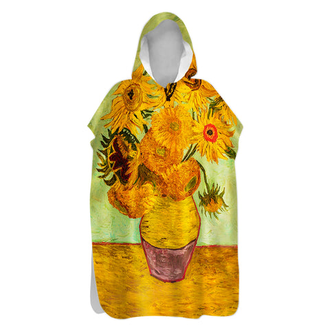 Van Gogh Sunflowers Sand-Free Surf Poncho, Warm, Windproof, Changing Towel Hoodie