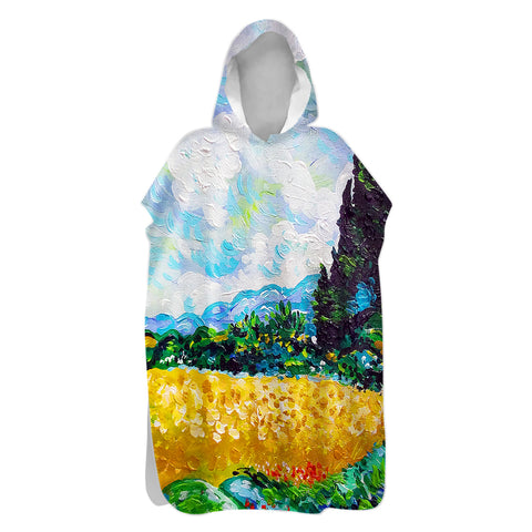 Van Gogh Wheat Fields Sand-Free Surf Poncho, Warm, Windproof, Changing Towel Hoodie