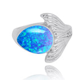 Whale Tail Ring with Blue Opal and White CZ