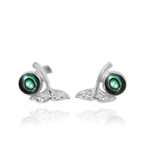 Whale Tail Stud Earrings with Round Abalone shell and White Topaz