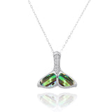 Whale Tail with Abalonee and White CZ Pendant