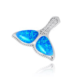 Whale Tail with Blue Opal and White CZ Pendant