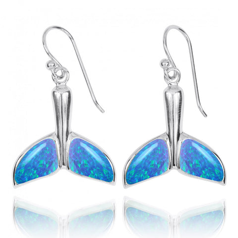 Whale Tale with Blue Opal French Wire Earrings