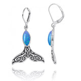 Whale Tale with Blue Opal Lever Back Earrings