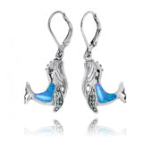 Whale with Blue Opal, London Blue Topaz and Black Spinel Lever Back Earrings