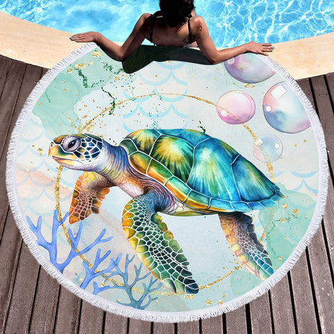 Dreamy Sea Turtle Round Beach Towel