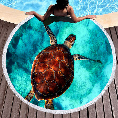 Sea Turtle Vibes Round Beach Towel