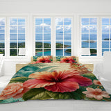 Hibiscus Flower Reversible Bed Cover Set