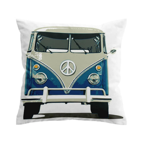 Blue VW Beach Bus Outdoor Cushion Cover