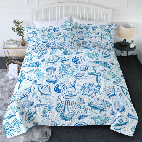 Blue Seashells New Quilt Set
