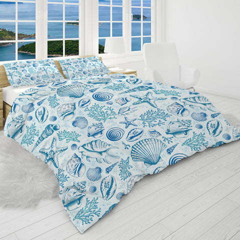 Blue Seashells Bed Cover Set