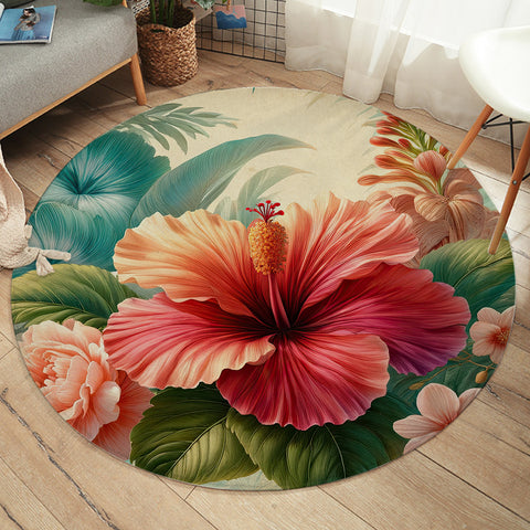 Hibiscus Flower Round Floor Mat