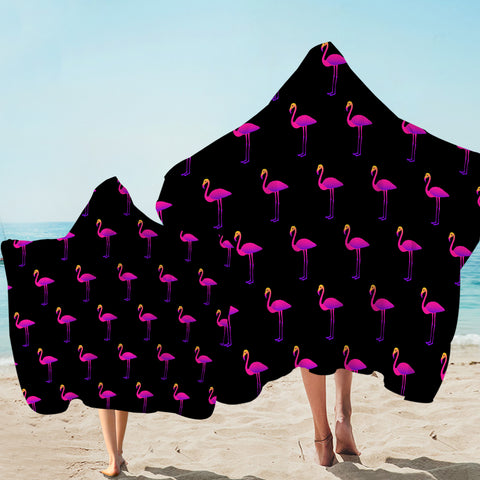 Flamingos in Black Hooded Towel