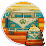 Vee Dub Sunset Round Beach Towel