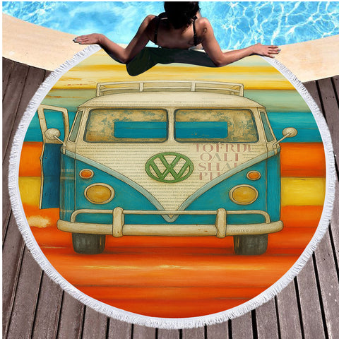 Vee Dub Sunset Round Beach Towel