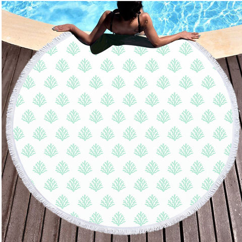 Coral Mint Round Beach Towel