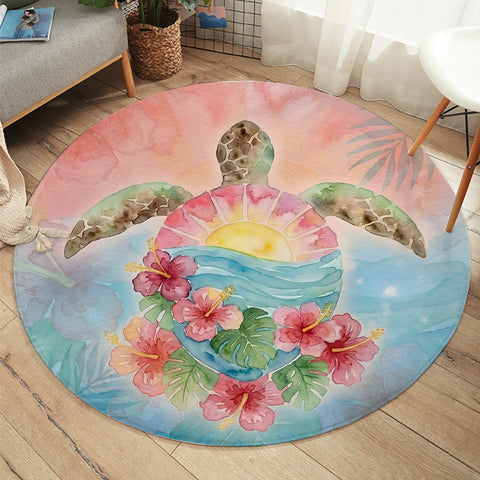 Sea Turtle Sunrise Round Area Rug