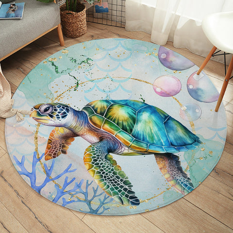 Dreamy Sea Turtle Round Floor Mat