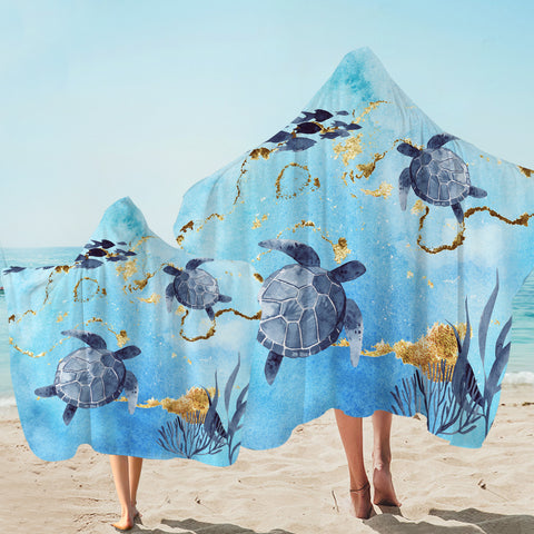 Golden Sea Turtle  Bay Hooded Towel