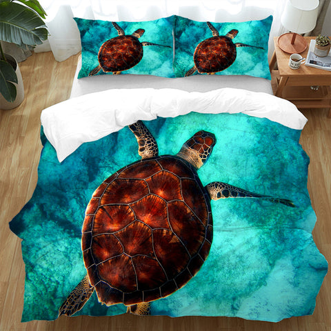 Sea Turtle Vibes cotton doona cover set - design view 1