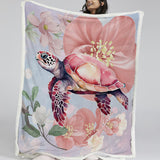 Sea Turtle Blossoms Soft Sherpa Blanket