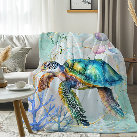 Dreamy Sea Turtle Flannel Fleece Blanket