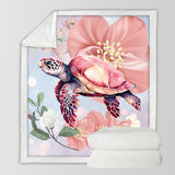 Sea Turtle Blossoms Soft Sherpa Blanket