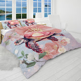 Sea Turtle Blossoms Reversible Bed Cover Set