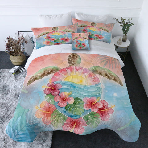 Sea Turtle Sunrise Quilt Set