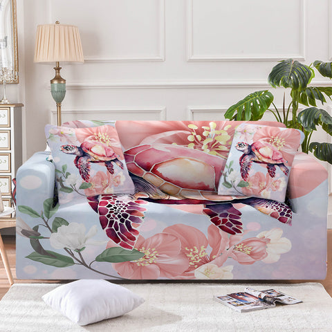 Sea Turtle Blossoms Couch Cover