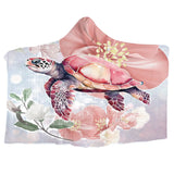 Sea Turtle Blossoms Cosy Hooded Blanket