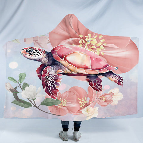 Sea Turtle Blossoms Cosy Hooded Blanket