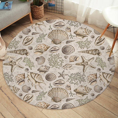 Brown Seashells Round Floor Mat