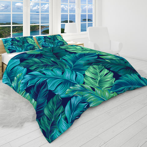 Tropical Leaves Reversible Bed Cover Set
