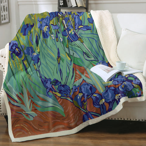 Van Gogh Irises Soft Sherpa Blanket