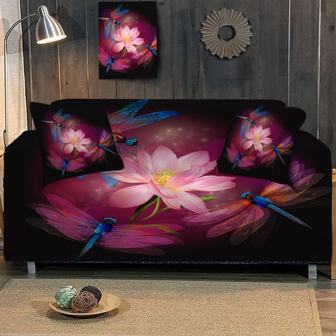 Dragonflies and Lotus Couch Cover