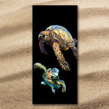 Sea Turtles in Black Jumbo Towel