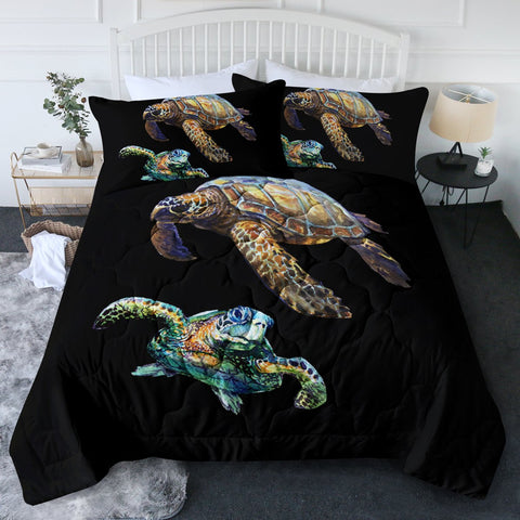 Sea Turtles in Black New Quilt Set