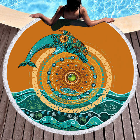 Dolphin Mandala Round Beach Towel