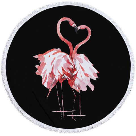 Flamingo Love Round Beach Towel