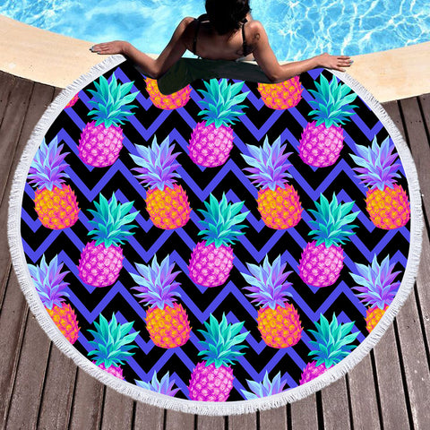 Eclectic Pineapple Round Beach Towel