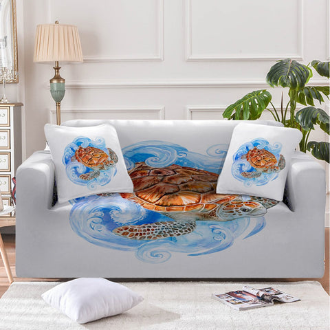 Sea Turtle Waves Couch Cover