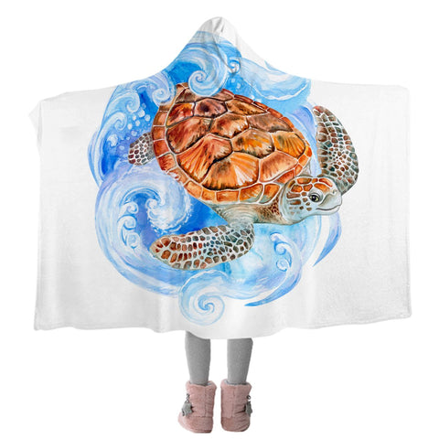 Sea Turtle Waves Cosy Hooded Blanket