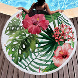 Tropical Hibiscus Round Beach Towel